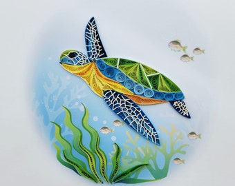 Quilling Greeting Card Turtle - Tortue de mer piquante - Paper Art - Cadeau pour les amateurs de tortues