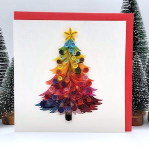 Quilling Christmas Card Christmas Tree - Unique Christmas Card - Paper Art - Colorful Rainbow Christmas Tree