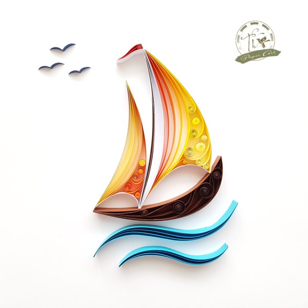 Quilling Bild Sailboat Papierkunst - Wanddeko - Geschenk