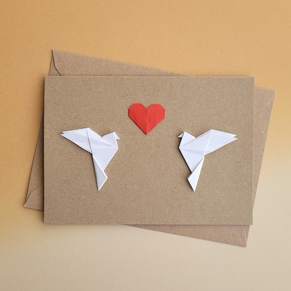 Carte origami "Colombes amoureuses" - carte de mariage, carte d'amour, carte anniversaire, Saint Valentin