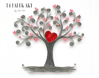 Quilling " Tree of love " mit Rahmen, Papierkunst - Wanddeko - Geschenk