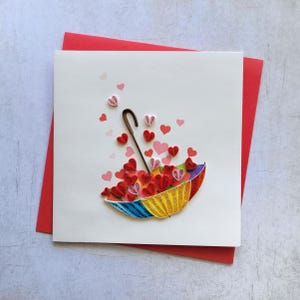 Quilling Liebeskarte Pärchen mit Regenschirm - Hochzeitskarte, Jubiläumskarte, Valentinstag