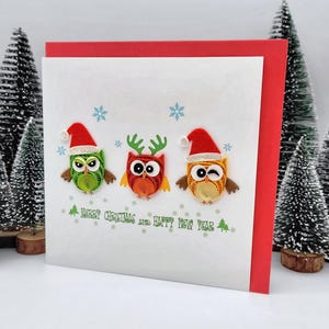 Quilling Christmas Card Gufi - Carina cartolina di Natale - Buon Natale - Arte di carta - Regalo per gli amanti dei gufi