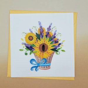 Quilling Grußkarte Korb mit Sonnenblumen - einzigartige Geburtstagskarte - Muttertagskarte - Geschenk für Sonnenblume Liebhaber