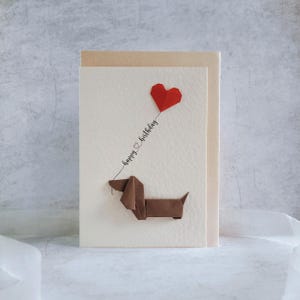 Origami greeting card Dachshund with heart balloon - Unique birthday card for dog lovers - All the best 3D card Dachshund