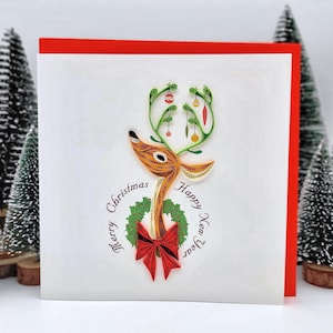 Quilling Weihnachtskarte Rentier - Frohe Weihnachten - Einzigartige Weihnachtskarte - Papierkunst