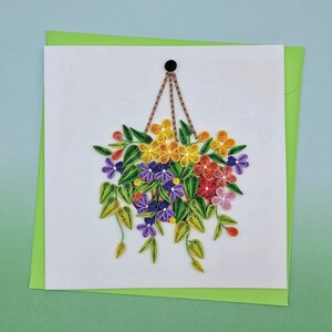 Biglietto d'auguri quilling appeso vaso di fiori - Arte della carta - Biglietto unico
