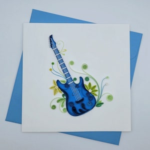 Quilling wenskaart instrument gitaar - unieke wenskaart voor muzikanten, verjaardagen, concerten of als cadeau voor muziekliefhebbers
