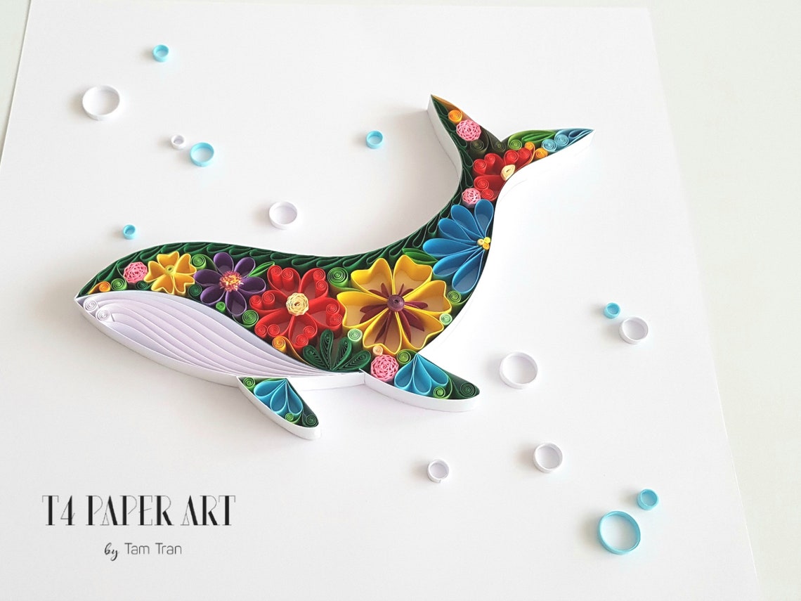 Quilling Picture Flower Whale Paper Art Wall Decoration Etsy