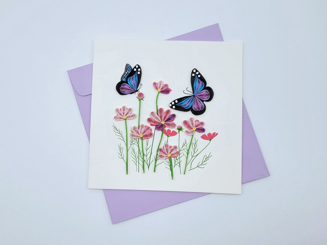 Quilling Greeting Card Butterfly With Flowers Paper Art - Etsy