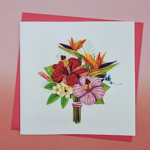 Quilling Grußkarte Tropischer Blumenstrauß - Papierkunst