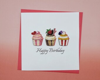 Quilling Birthday Card Cupcake - Muffins - Cadeau pour les amateurs de cupcakes, les amateurs de pâtisserie, les amateurs de bonbons