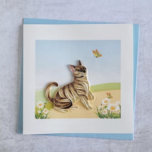 Quilling Greeting Card Cat - Handmade 3D Greeting Card with Cat Motif - Gift for Cat Lovers
