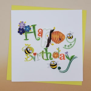 Quilling Geburtstagskarte Happy Birthday Bienen - einzigartige Geburtstagskarte - Geschenk für Bienenliebhaber