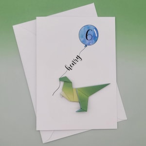 Personalisierte Geburtstagskarte Origami Dinosaurier Velociraptor- Einzigartige Geburtstagskarte für Dino Liebhaber - Kindergeburtstag