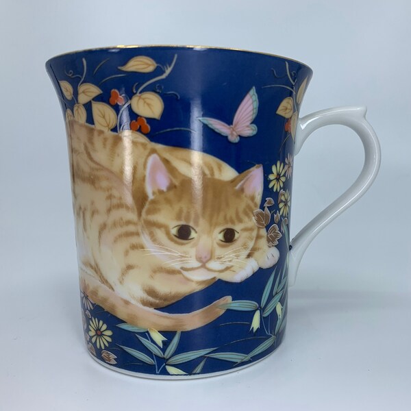 VTG 1984 Cathy Takahashi Japan Hand Painted Orange Cat Mug