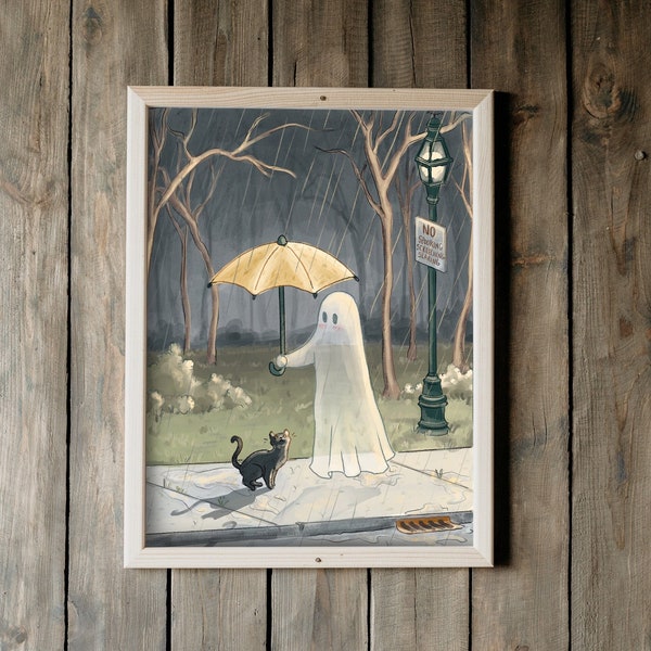 Cute Ghost Fine Art Print | fun halloween decor for families | wall art prints | spooky season | fall art | rainy weather