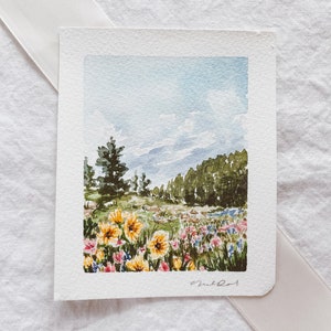 Sunflower field watercolor PRINT, watercolor landscape, Idaho art, bear lake, shelf art, wall art, sunflower painting, outdoor