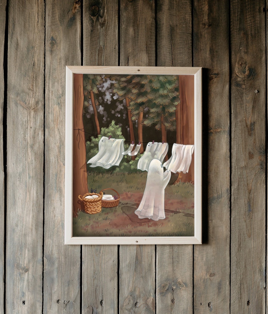 Ghosts Hanging Laundry Fine Art Print Fun Halloween Decor for Families