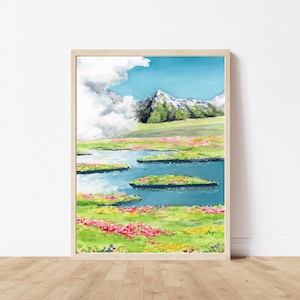 3Howl's Moving Castle Watercolor Art Print | watercolor landscape art | anime movie poster art | Studio Ghibli movie wall art