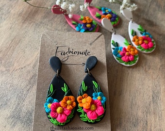 Mexican handmade embroidery clay earrings