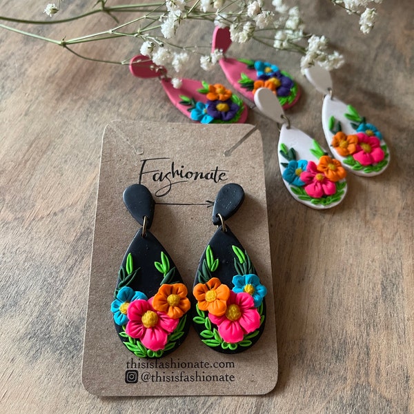 Mexican handmade embroidery clay earrings