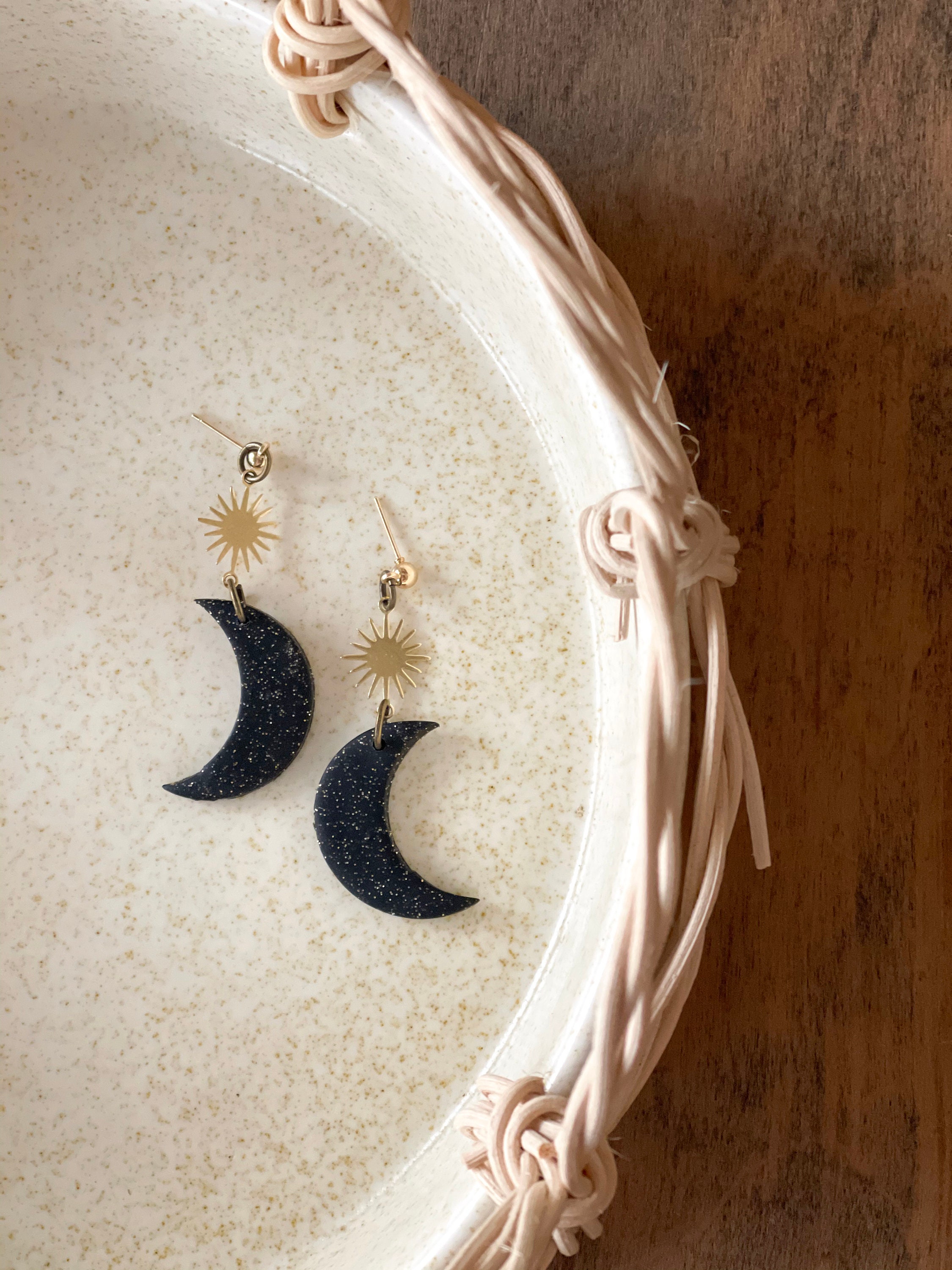 Polymer clay moon earrings deals