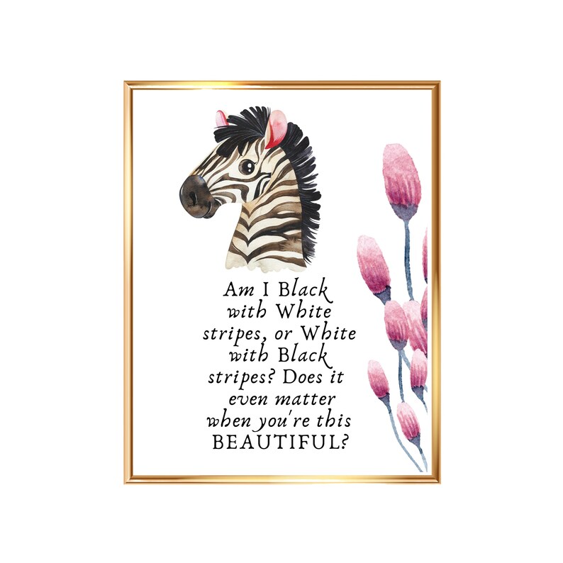 Zebra Quote Kids Wall Decor Am I Black With White Stripes Or Etsy.de