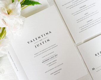 Modern Black White Wedding Invitation Suite, Minimalist Elegant Set