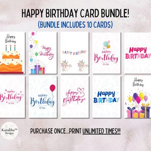 AFDRUKBARE Happy Birthday-kaartbundel, set van 10 kaarten