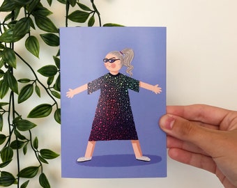 Jazzy dress card | greetings card | blank card | woman illustration