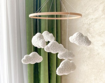 Boucle Baby Mobile Clouds, Nursery Baby Mobile
