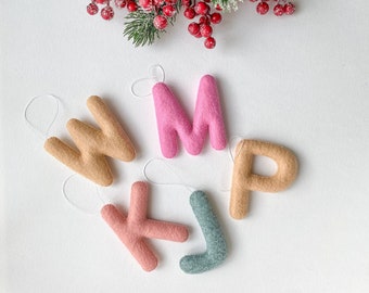 Felt Letter Ornament Christmas, Personalized Stocking Initial Tag