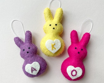 Personalized Felt Peeps Bunny Ornament Easter, Custom Color