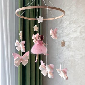 Ballerina Baby Mobile with Butterfly, Felt Butterflies Nursery Mobile