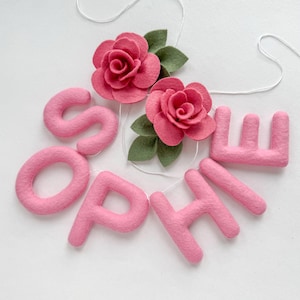 Custom Felt Name Banner: Floral Nursery Garland, Baby Shower Decor