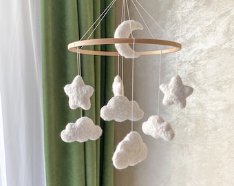 Boucle Baby Mobile Clouds, Stars, Moon Nursery Baby Crib Mobile