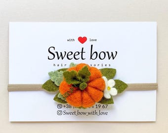 Orange Felt Pumpkin Baby Headband or Hair Clip