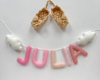 Custom Felt Cloud Name Banner Garland Nursery Decor, Boho Baby Name Bunting
