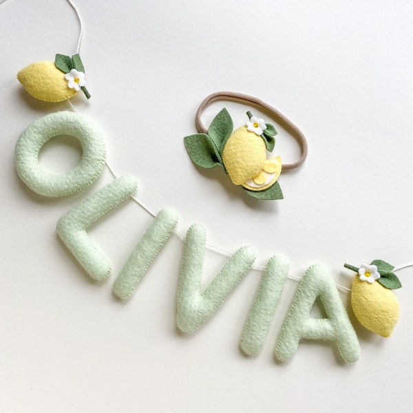 Personalized Felt Lemon Name Banner Garland Nursery Decor