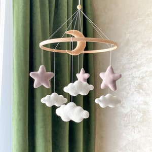 Baby Mobile with Clouds Stars and Moon, Neutral Baby Mobile for Nursery