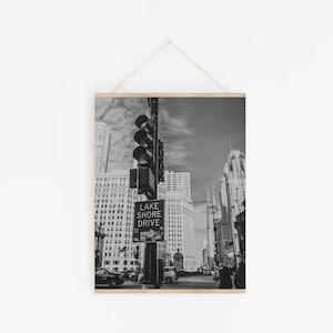 DIGITAL DOWNLOAD - Lake Shore Drive Sign -  Chicago Street Photography Print - Chicago Wall Art - Black and White Photography