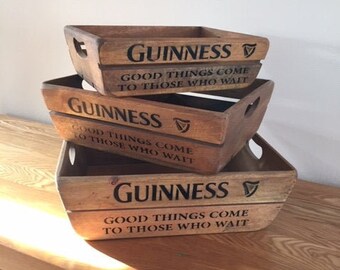 RUSTIC ANTIQUED VINTAGE WOODEN GUINNESS BOXES CRATES TRUG HANDMADE 