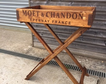 Extra large hardwood butler tray and stand- Champagne decoration