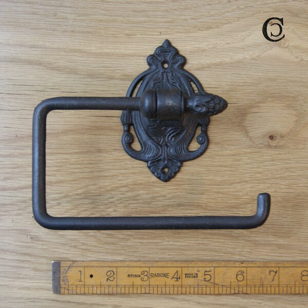 Victorian Antique iron 1883 style acorn toilet roll holder