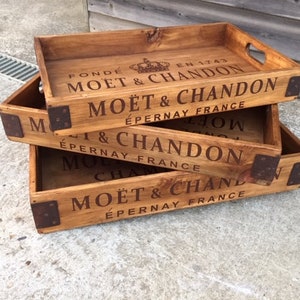 Hardwood waxed trays in 3 large sizes - French Champagne M