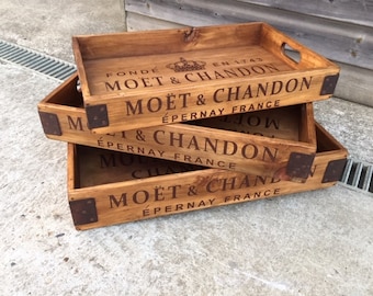 Hardwood waxed trays in 3 large sizes - French Champagne M