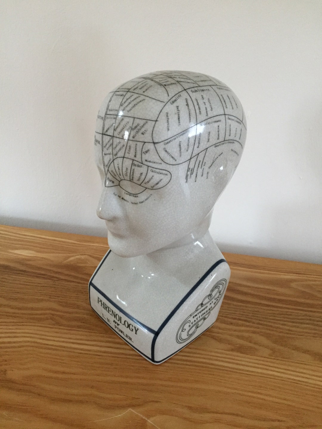 Phrenology By L.N. Fowler Large Ceramic Head - La La Vintage