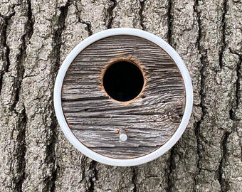 Handmade White Birdhouse: Reclaimed Barnwood, Modern Outdoor Decor