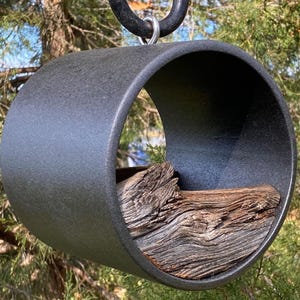 Artisan Hanging Bird Feeder: Graphite Grey, Reclaimed Barnwood, Modern Design